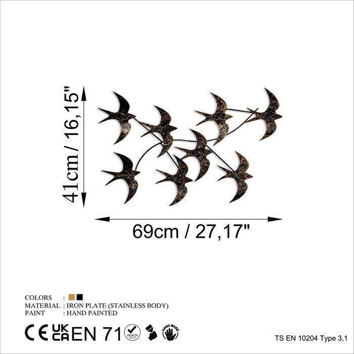 Wallity Flying Birds 1 Escultura de Pared de Metal Multicolor